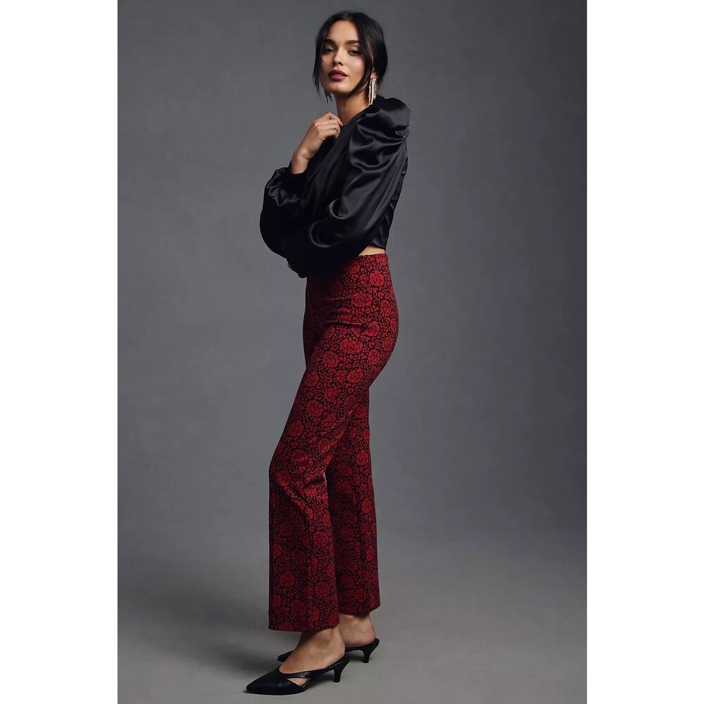 Anthropologie Maeve The Margot Kick-Flare Cropped Pants Red Floral Large Gothic - Picture 5 of 12